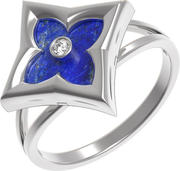 Кольцо из белого золота c бриллиантами и лазуритом