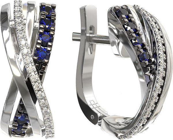 Серьги из белого золота c бриллиантами и сапфиром