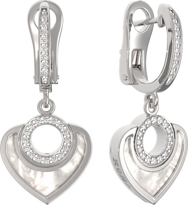 Серьги из белого золота c бриллиантами и перламутром