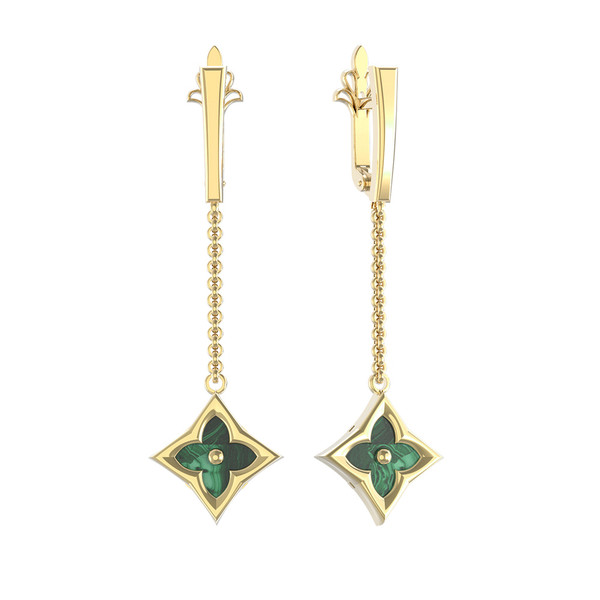 Серьги из лимонного золота c малахитом