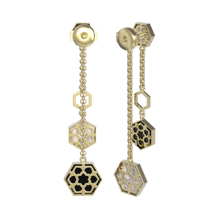 Серьги из лимонного золота c ониксом и перламутром