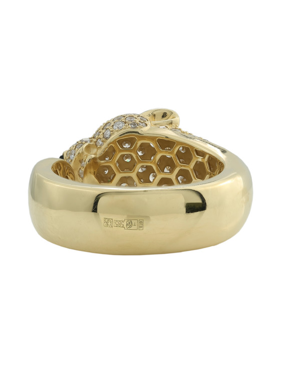 Кольцо из лимонного золота c бриллиантами, изумрудом и ониксом