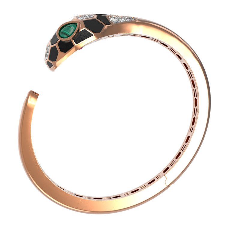 Браслет из золота c бриллиантами, рубином, ониксом, малахитом и перламутром