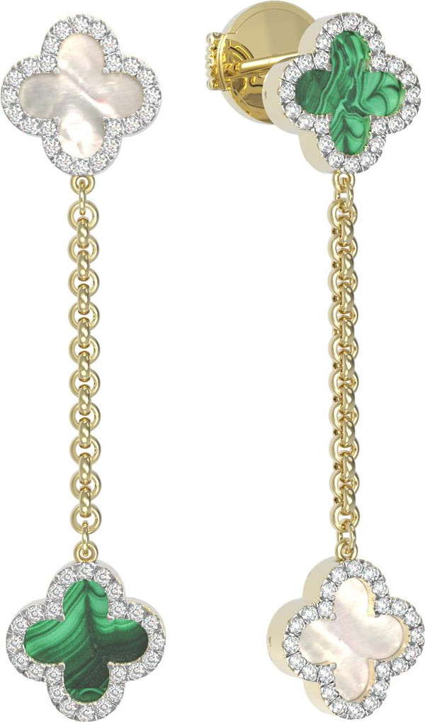 Серьги из лимонного золота c бриллиантами, малахитом и перламутром