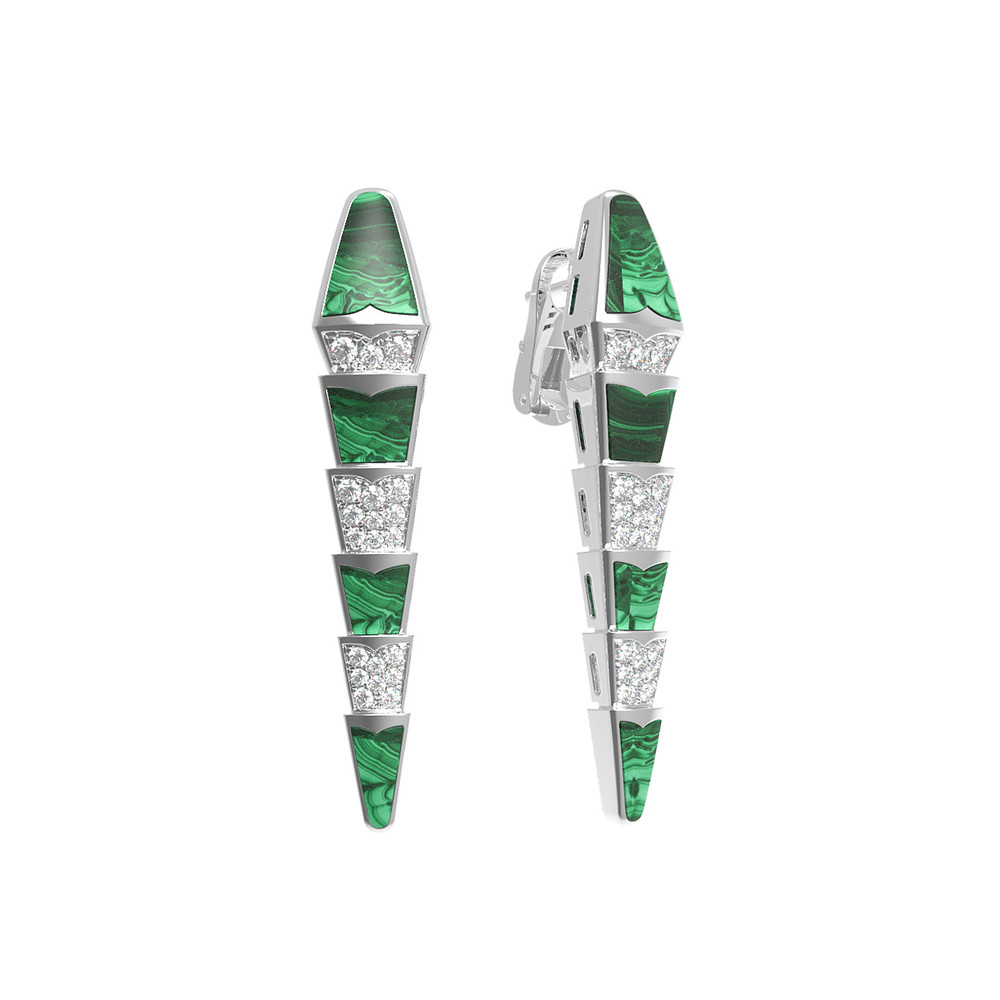 Серьги из белого золота c бриллиантами и малахитом