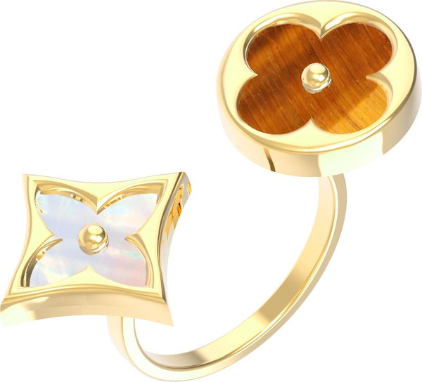 Кольцо из лимонного золота c тигровым глазом и перламутром