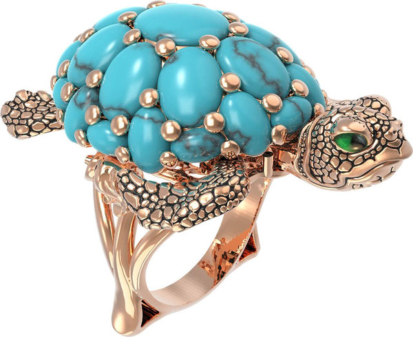 Кольцо из золота c эмаль и бирюзой