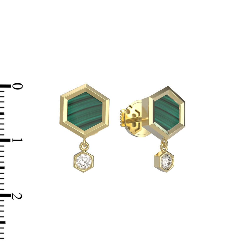 Серьги из лимонного золота c бриллиантами и малахитом