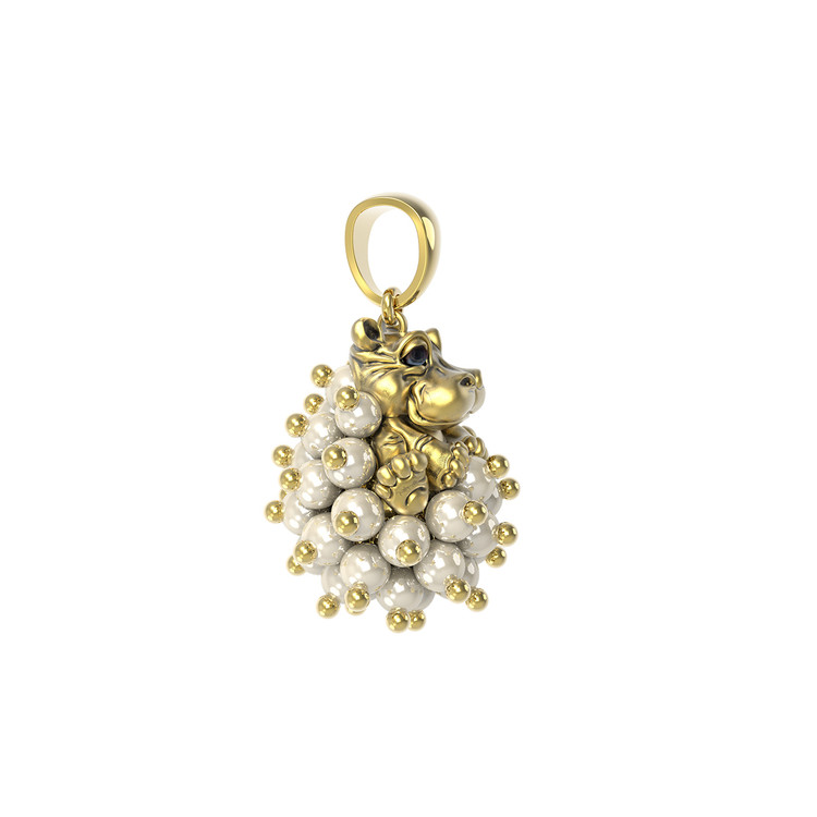 Подвеска из лимонного золота c эмаль и жемчугом