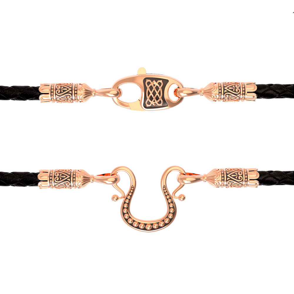 Гайтан из золота c кожаным шнурком