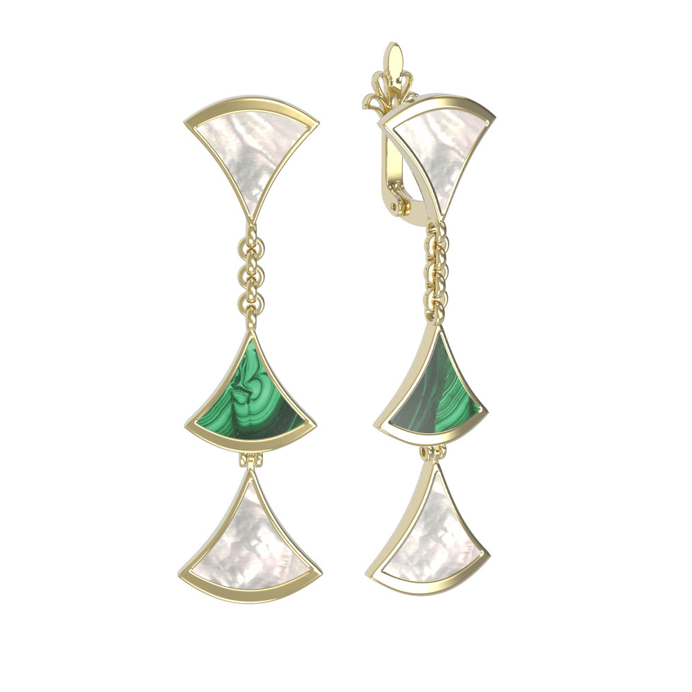 Серьги из лимонного золота c малахитом и перламутром