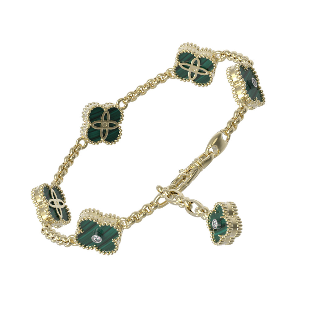 Браслет из лимонного золота c бриллиантами и малахитом