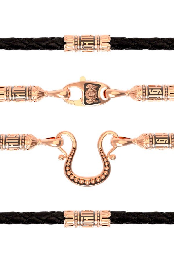 Гайтан из золота c кожаным шнурком