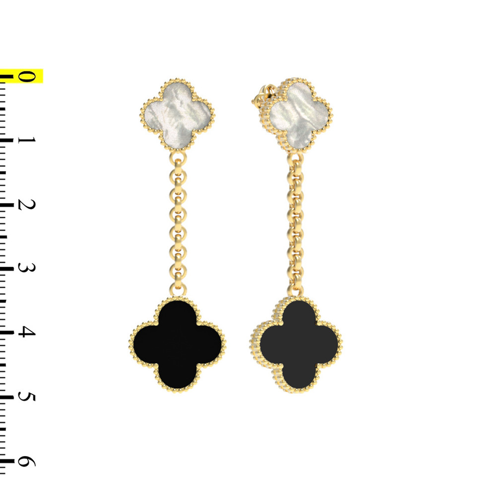 Серьги из лимонного золота c ониксом и перламутром