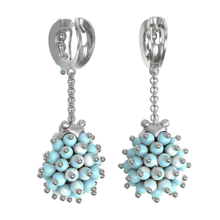 Серьги из белого золота c эмалью и бирюзой