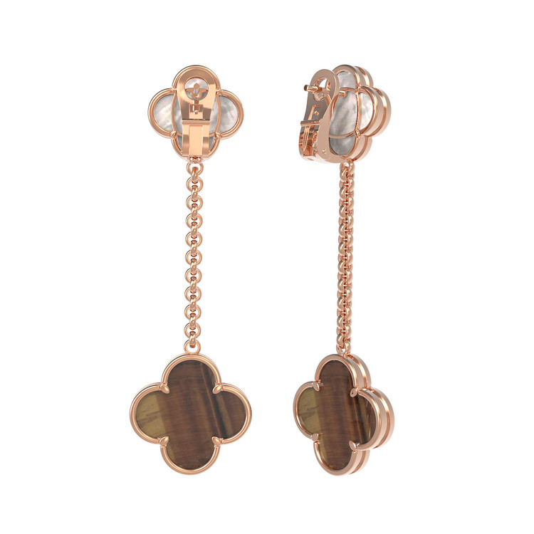 Серьги из золота c тигровым глазом и перламутром